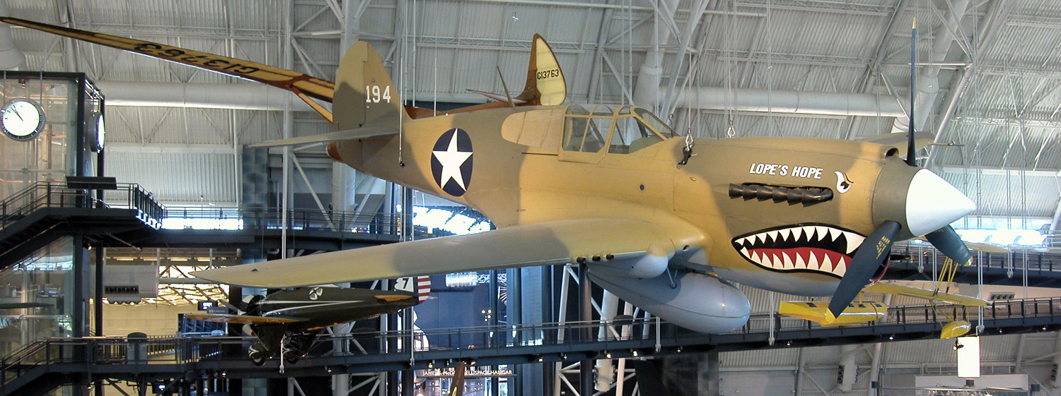 Curtiss P-40E Warhawk. On display at the National Air & Space Museum, Steven F. Udvar-Hazy Center.