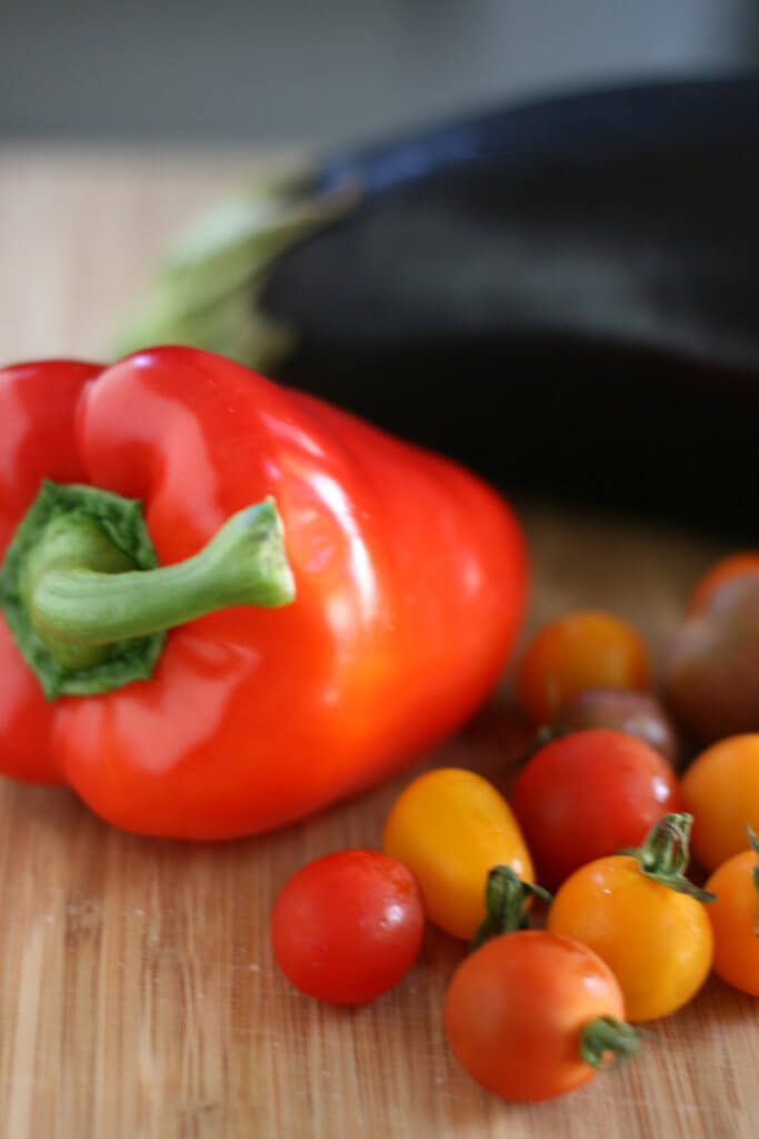 red pepper eggplant cherry tomatoes